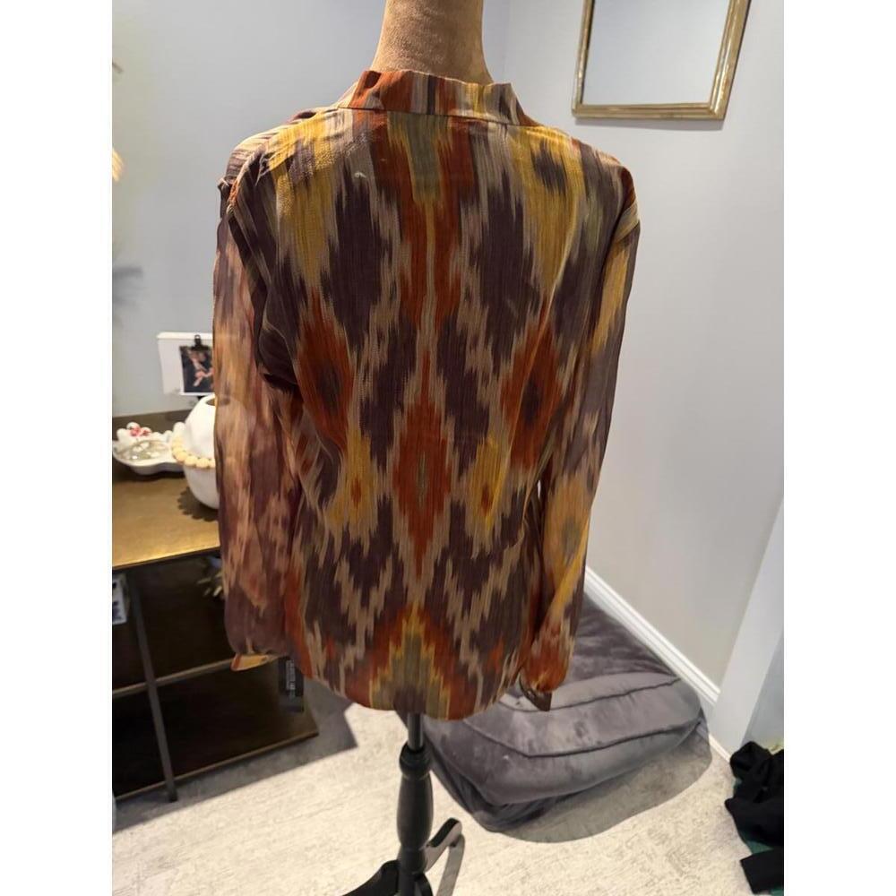 NWT 100% Silk Lafayette 148 Women's Ruffled Button-Up Blouse southwestern fall 6 - Picture 6 of 7